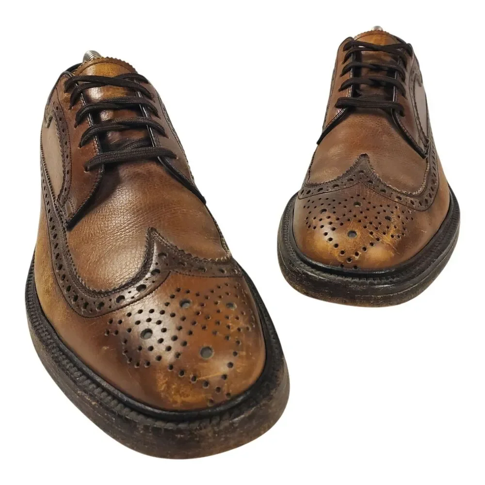 Vintage NUNN BUSH Shoes Mens Size 10 Brown Leather Oxford Wingtip Brogue Casual